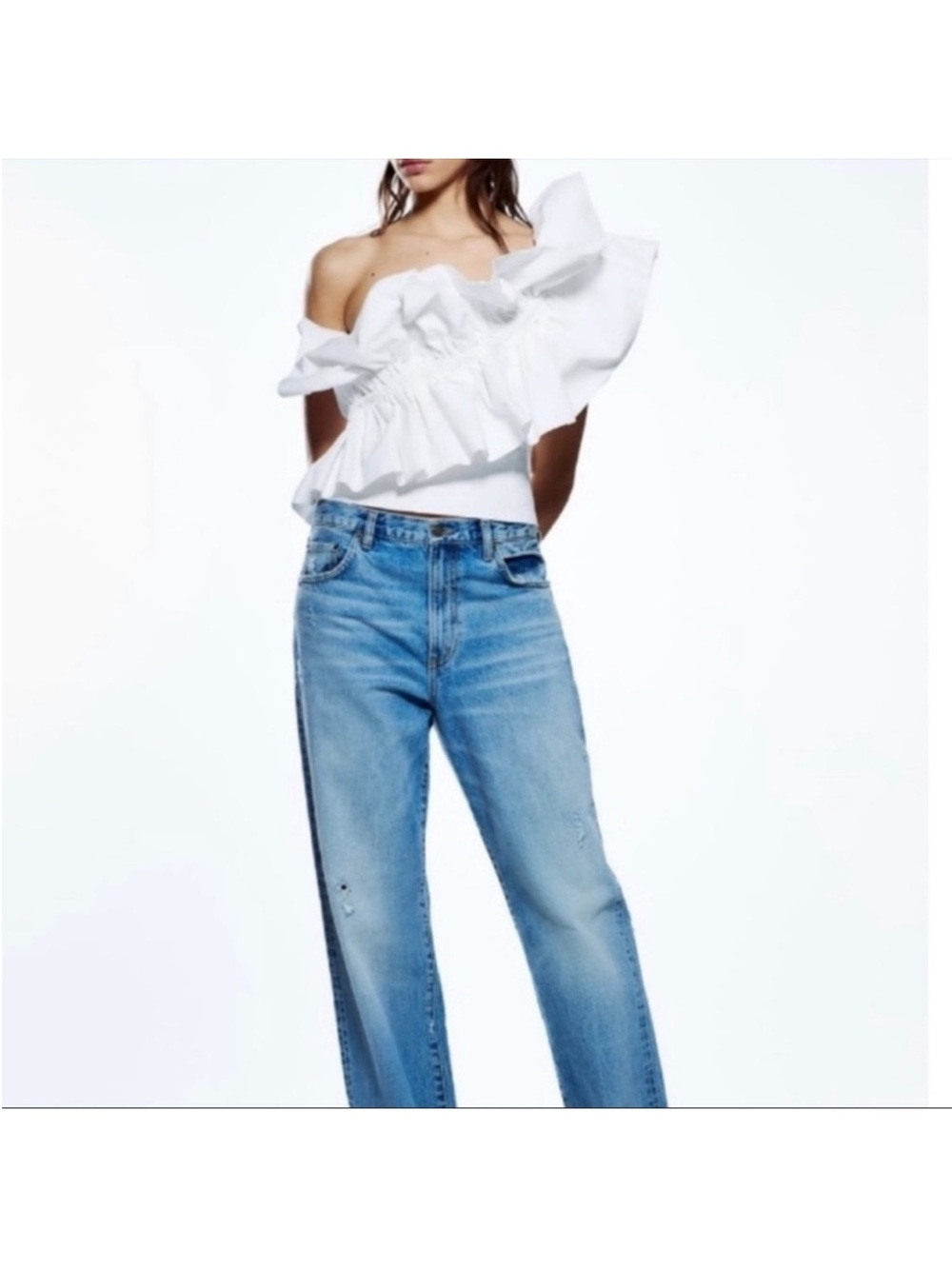Zara Ruffled One-Shoulder Top, Medium - Picture 2 of 10